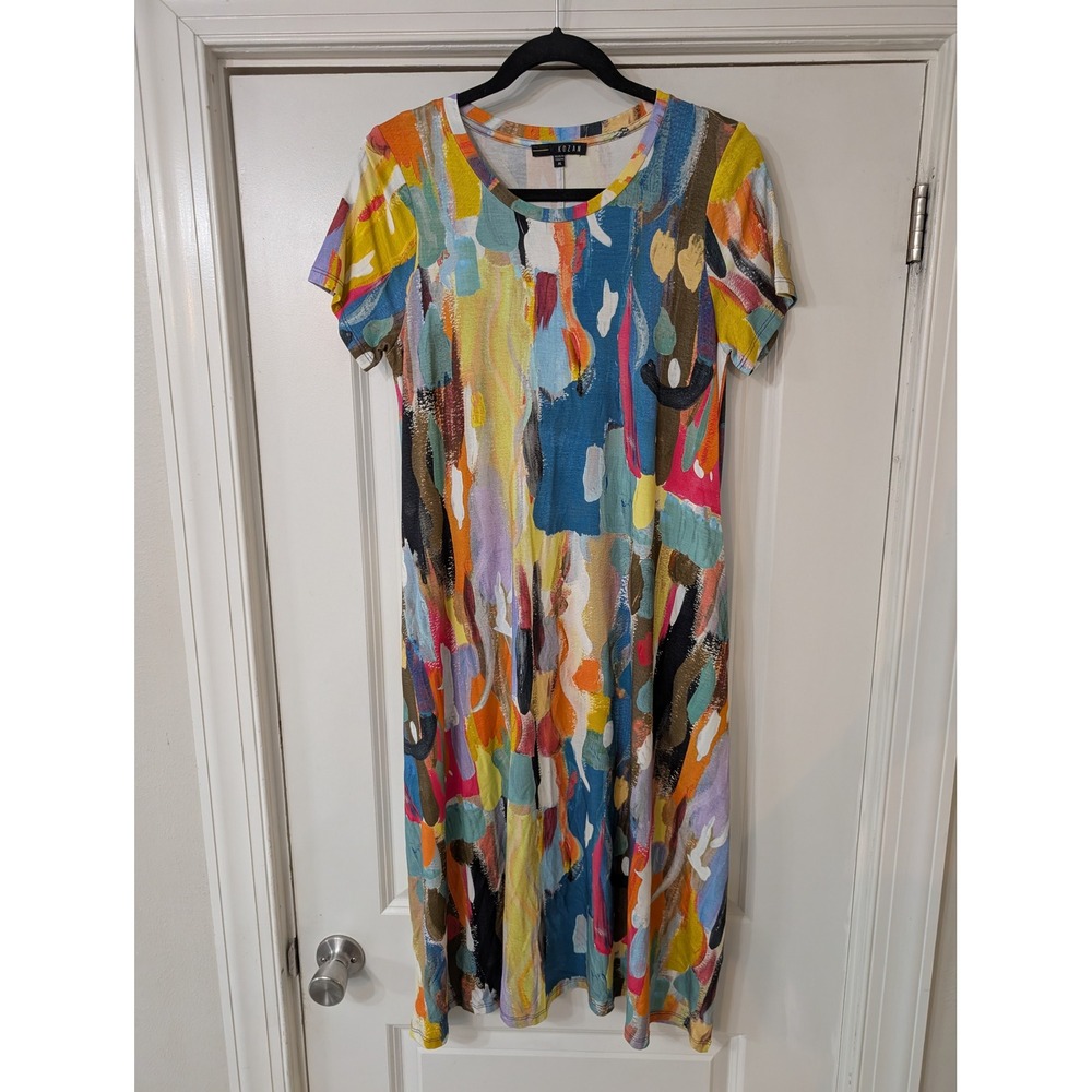 Kozan Womens Cody Abstract Painterly Print Midi Dress Size Medium artsy art
